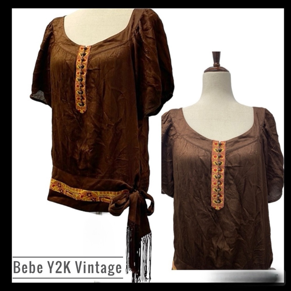Bebe Vintage Y2K 100% Silk Boho Ethnic Top Blouse - Medium